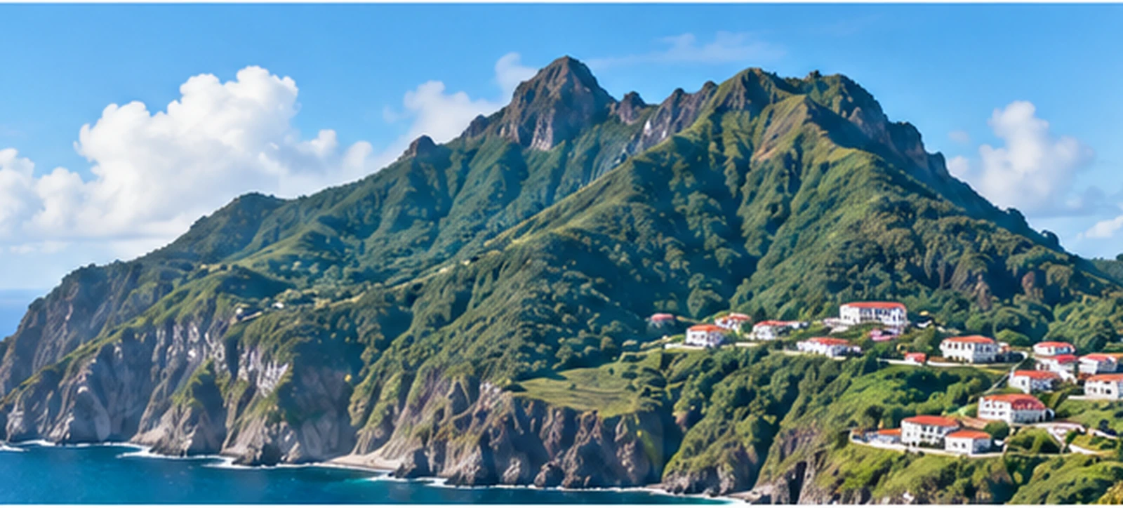 Saba island landscape and Caribbean Sea